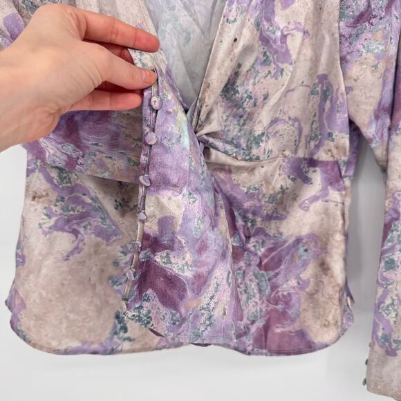 NWOT Zara Purple Marble Satin Gradient Long Sleeve Blouse Sz L Whimsical Boho - Picture 6 of 9